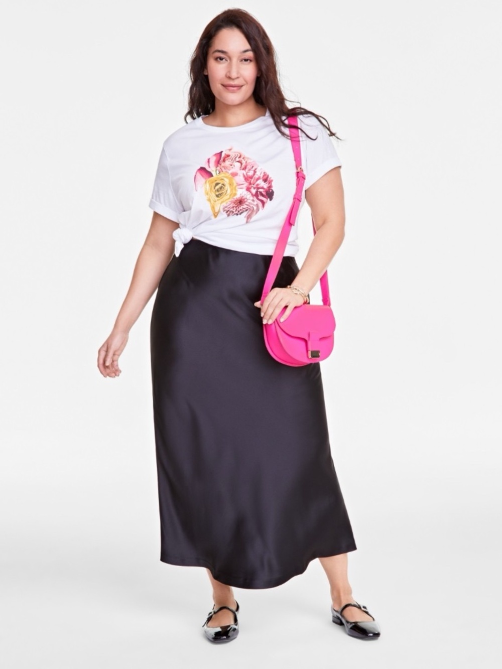 1DayOnly PRICE CUT‼️NWT On 34th long black A-line slip skirt, Trendy Plus Satin